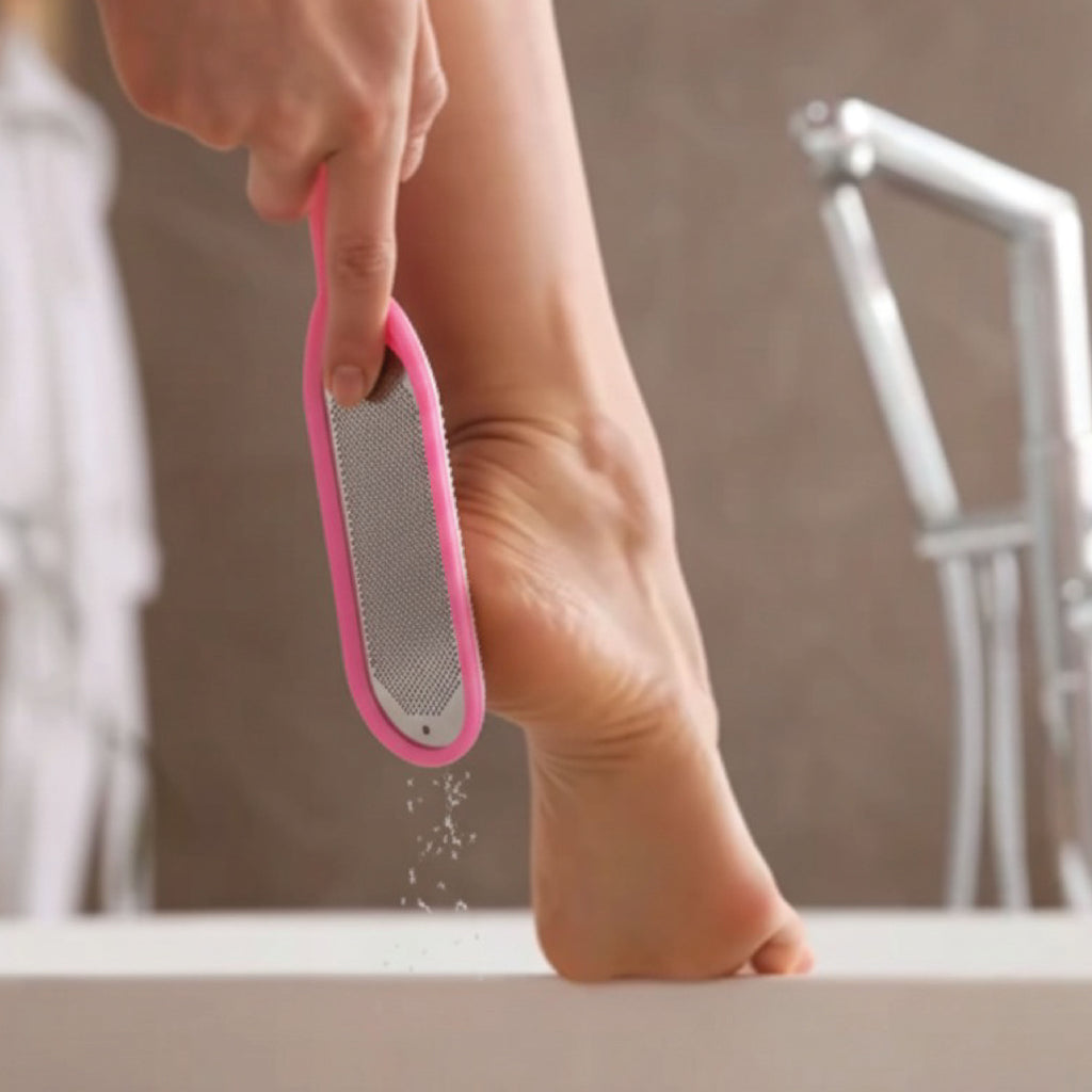 Stainless Steel Foot File Scrubber Pink Brush For Skin Exfoliation Care & Pedicure