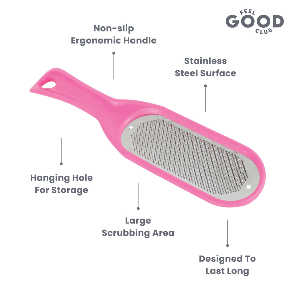 Stainless Steel Foot File Scrubber Pink Brush For Skin Exfoliation Care & Pedicure