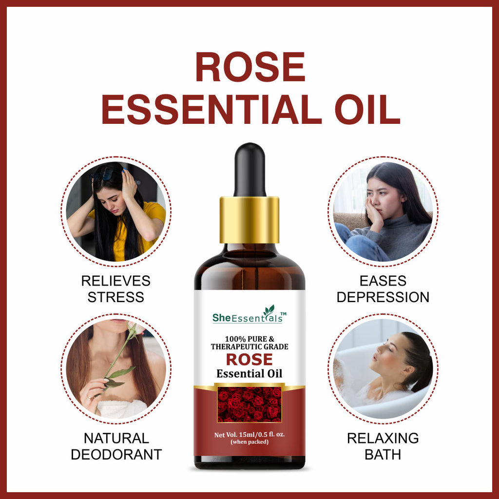 Rosemary, Rose & Tea Tree Essential Oil For Hair Growth, Acne, Skincare & Haircare