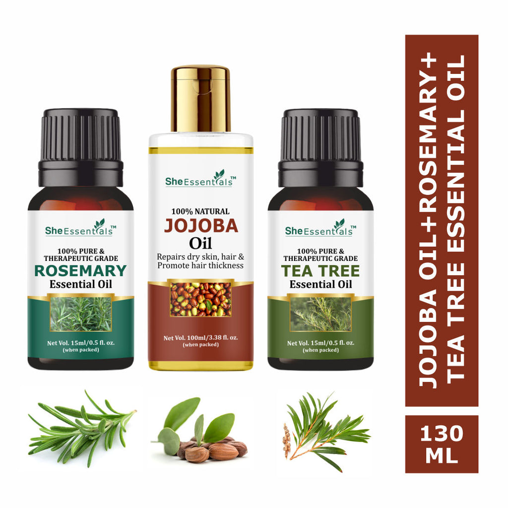 Rosemary, Jojoba & Tea Tree Essential Oil For Hair Growth, Acne & Dandruff