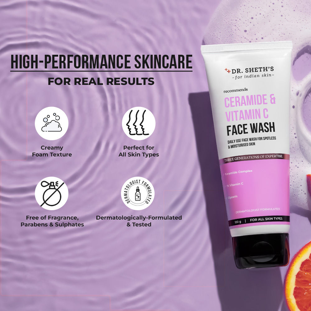 Ceramide & Vitamin C Brightening Face Wash |Cleanses, Hydrates, Reduces Dark Spots 100ml