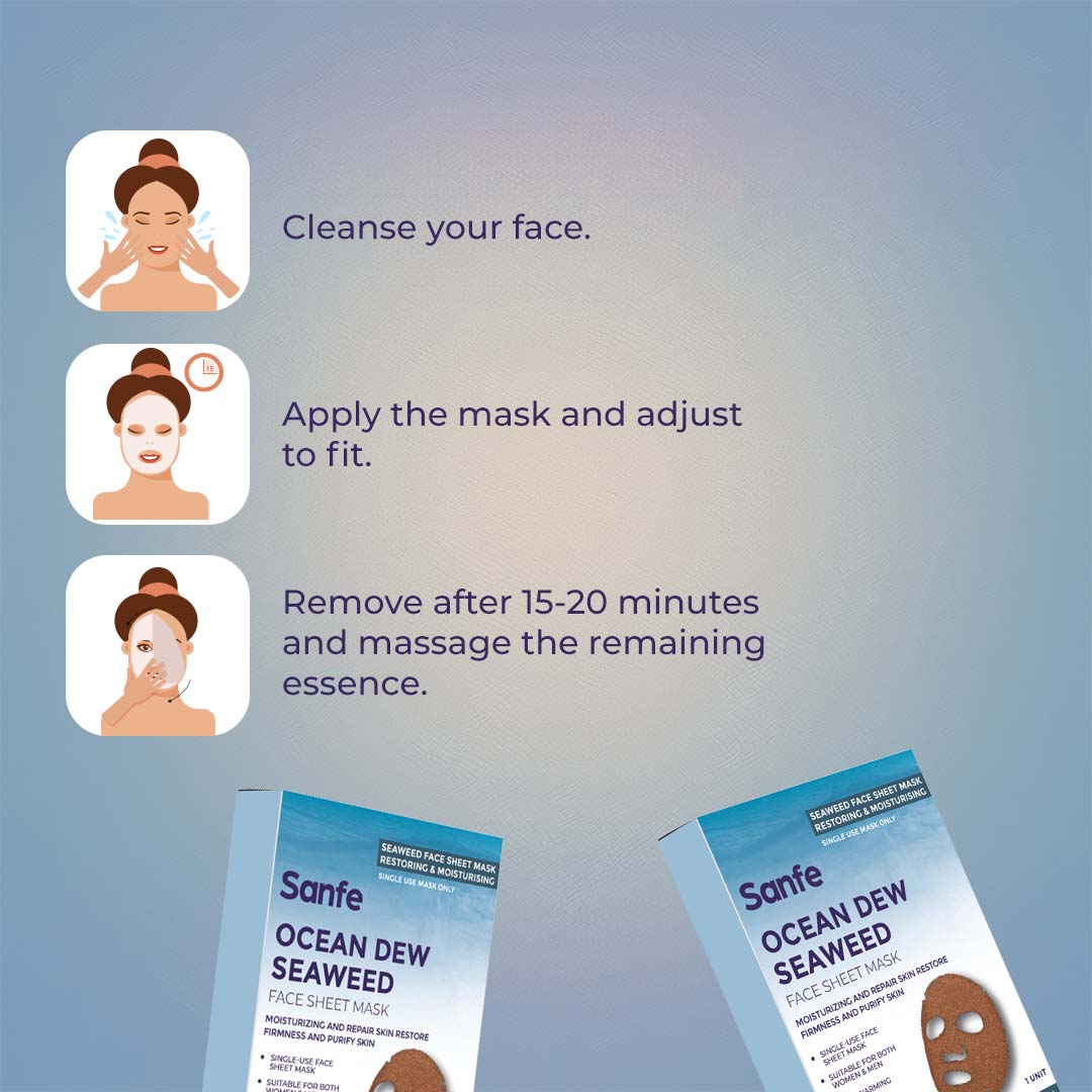 Ocean Dew Seaweed Face Sheet Mask, Hydrating & Glowing Korean Skincare Sheet Mask For Women