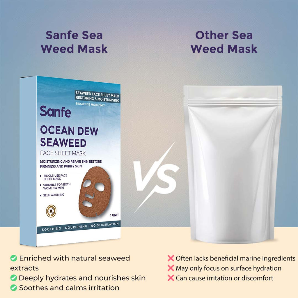 Ocean Dew Seaweed Face Sheet Mask, Hydrating & Glowing Korean Skincare Sheet Mask For Women