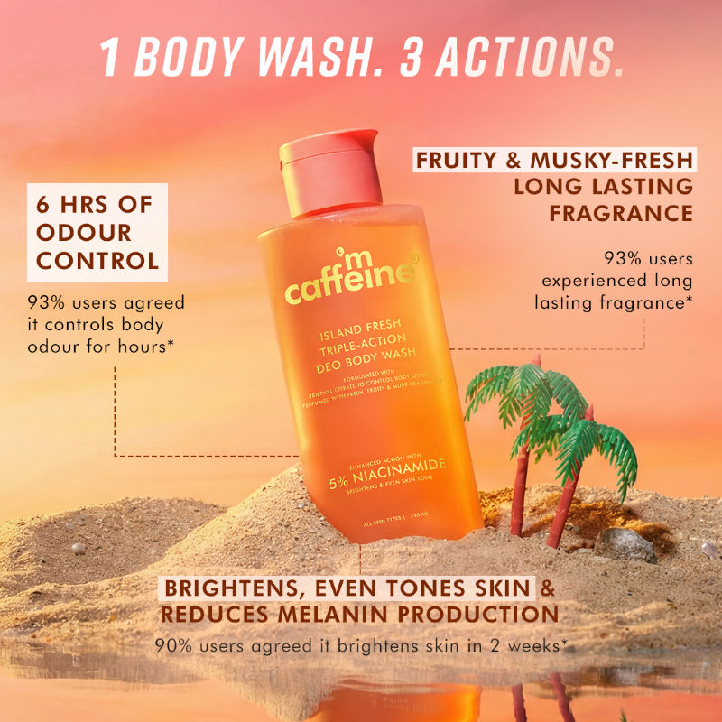 Island Fresh 3-in-1 Perfume Body Wash - Odour Control, 5% Niacinamide, Musky Scent