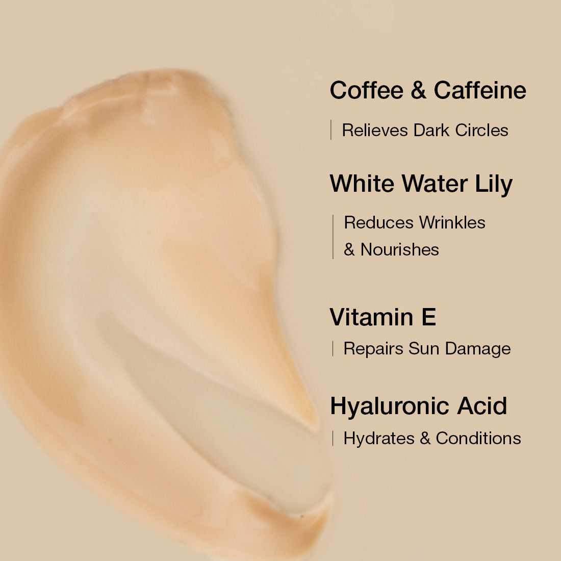 Coffee Under Eye Cream for Dark Circle & Puffiness Reduction with Hyaluronic Acid & Vit E