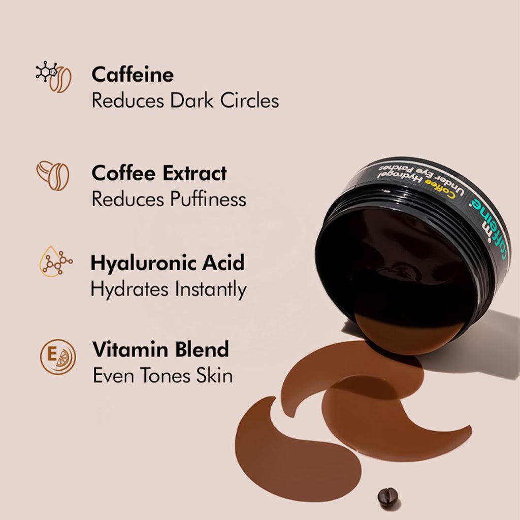 Coffee Hydrogel Under Eye Patches for Dark Circles with Hyaluronic Acid Depuffs