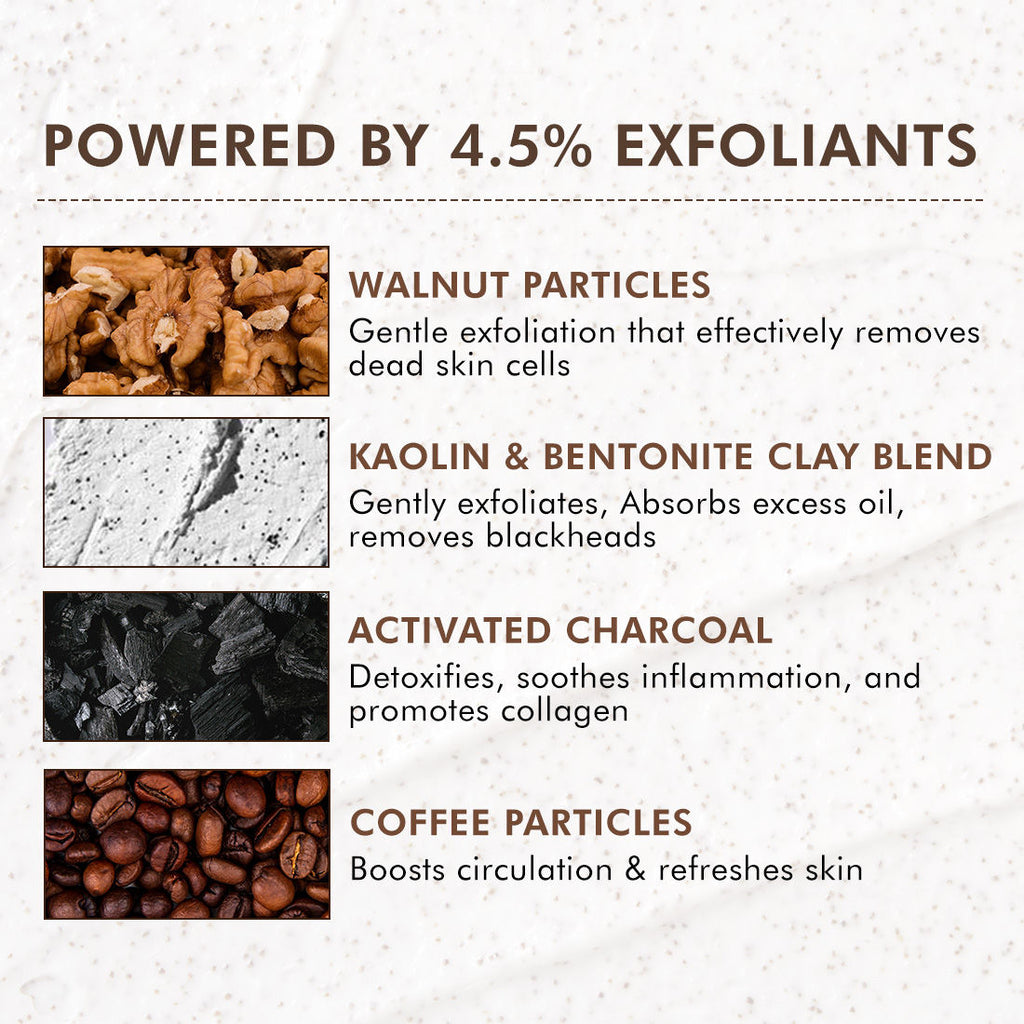 4.5% Exfoliants Pore Clearing Coffee Cookie Face Scrub Remove Blackheads, Detan & Glow