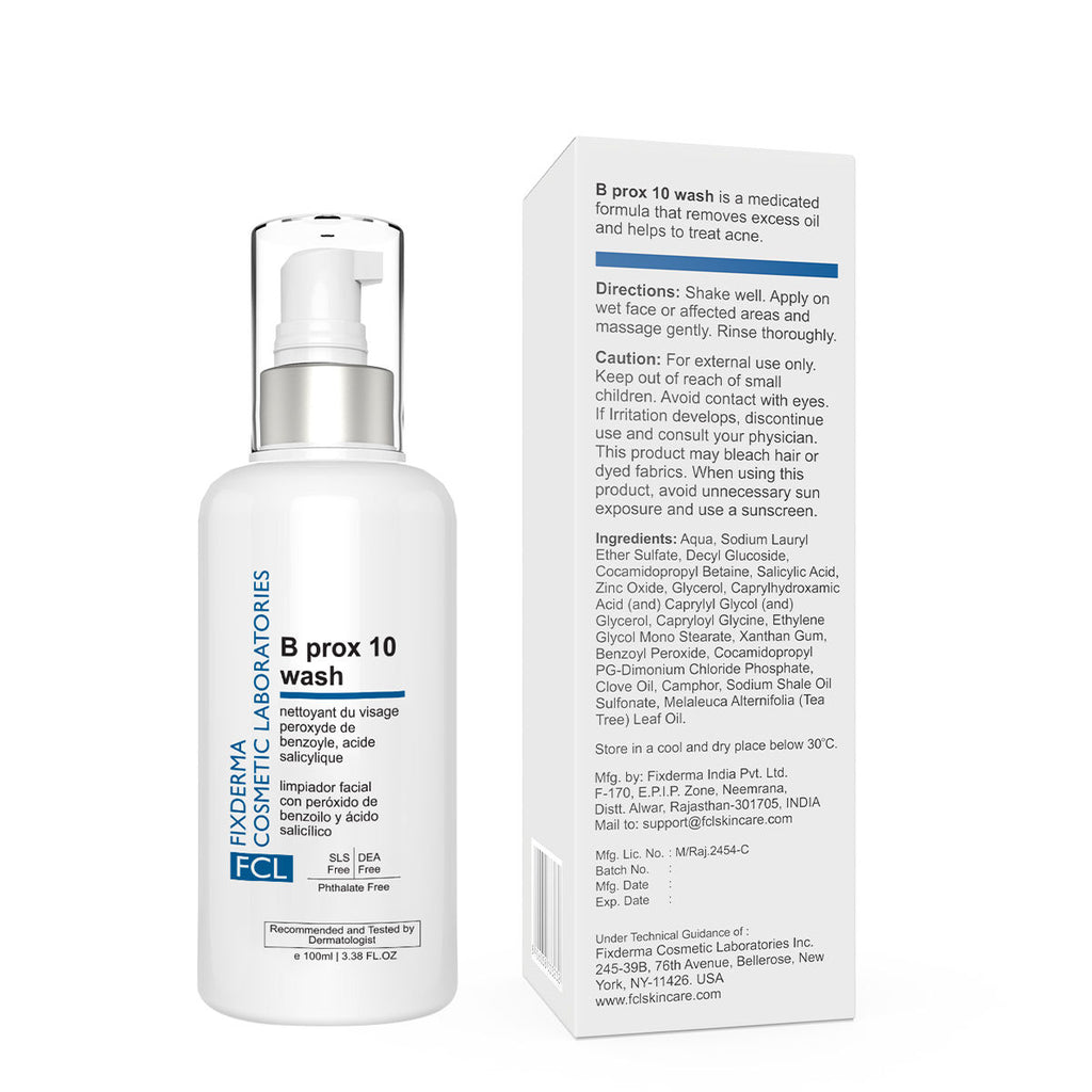 FCL 2% Benzoyl Peroxide BProx 10 Wash For Acne Exfoliate Blackheads Controls Cleanser