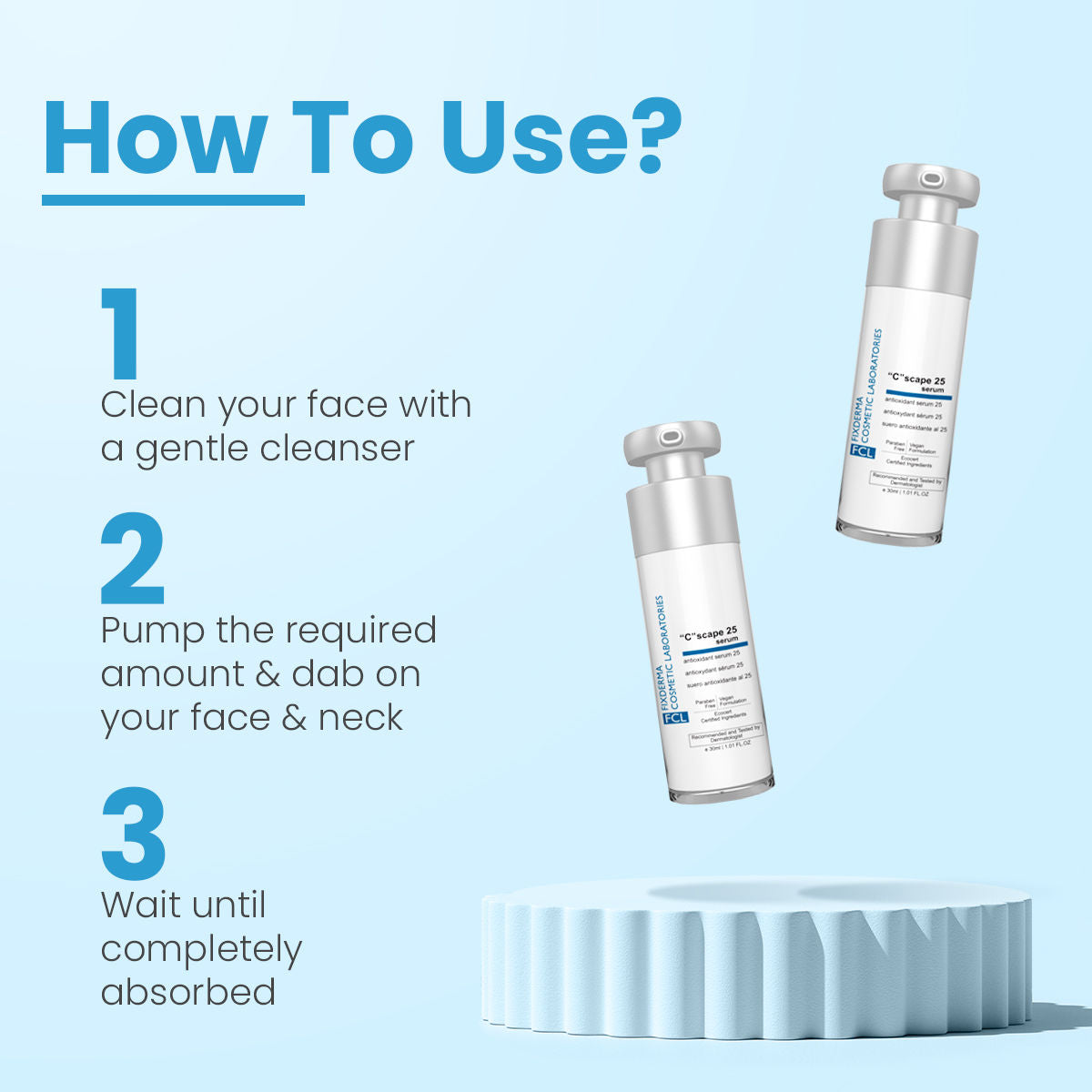 FCL 25% Vitamin C Face Serum & Hyaluronic Acid Serum, Reduces Wrinkles & Age Spots