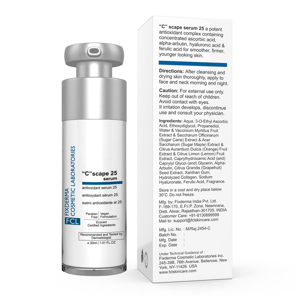 FCL 25% Vitamin C Face Serum & Hyaluronic Acid Serum, Reduces Wrinkles & Age Spots