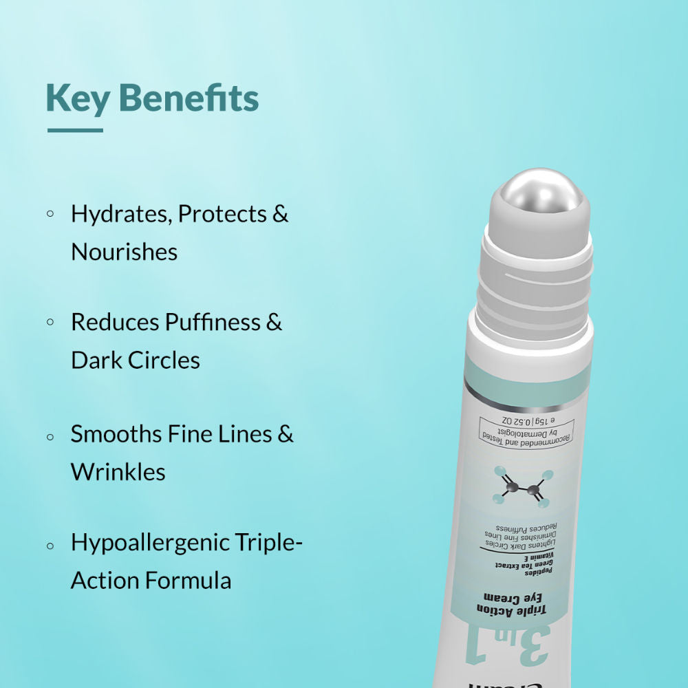 Under Eye Cream Roll On for Dark Circles, Puffiness & Wrinkles with Peptides