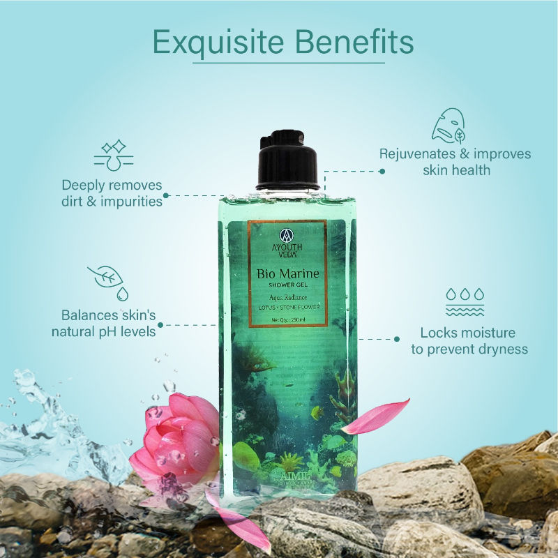 Bio Marine Shower Gel with Lotus & Stone Flower for Clensed, Hydrated & Rejuvenated Skin