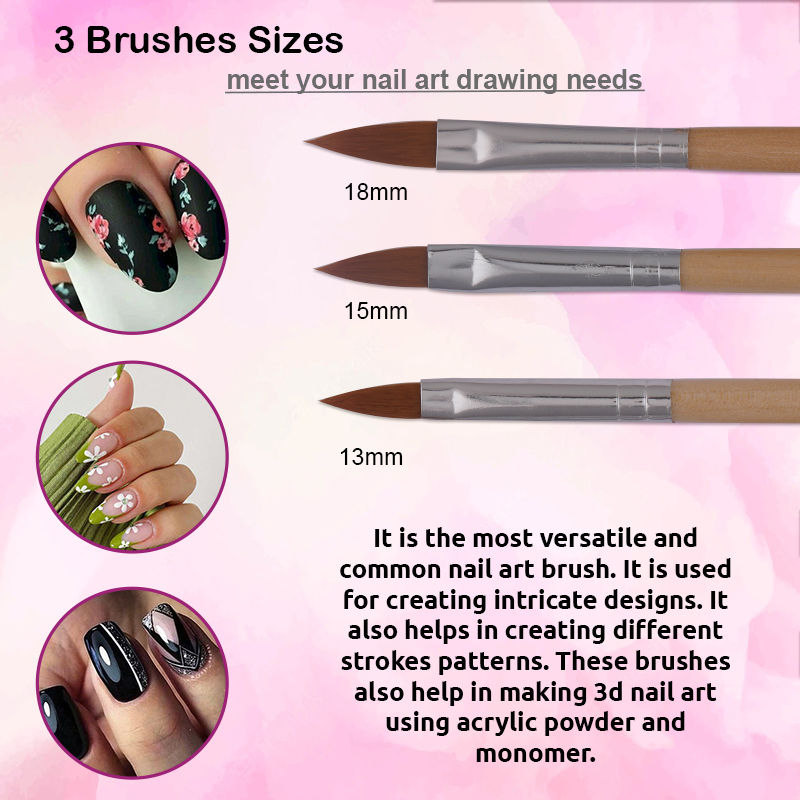 Nail Art Acrylic Brush Set For Liquid And Powder No.6,8,10