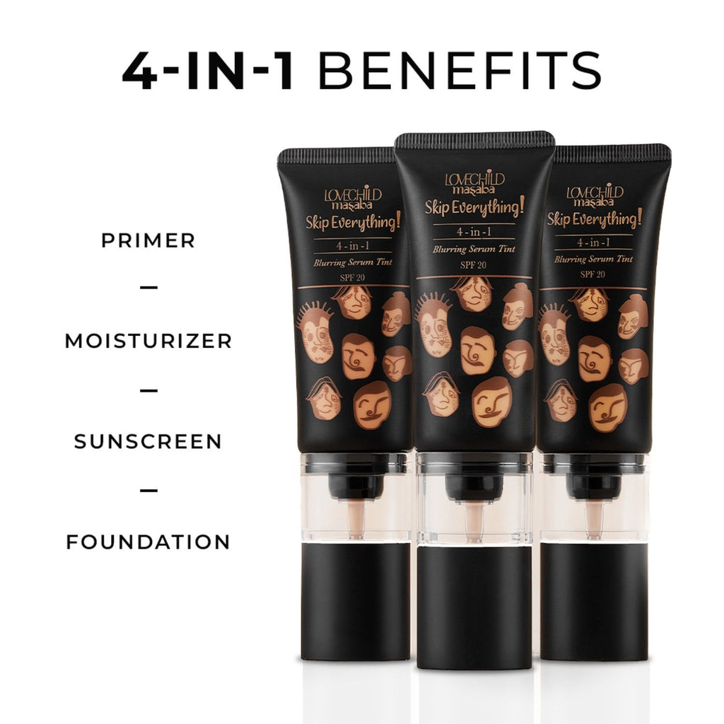 Skip Everything Serum Skin Tint SPF 20, Liquid Foundation for all Skin type, with In-Built Brush, Enriched with Vitamin E for anti-ageing benefits