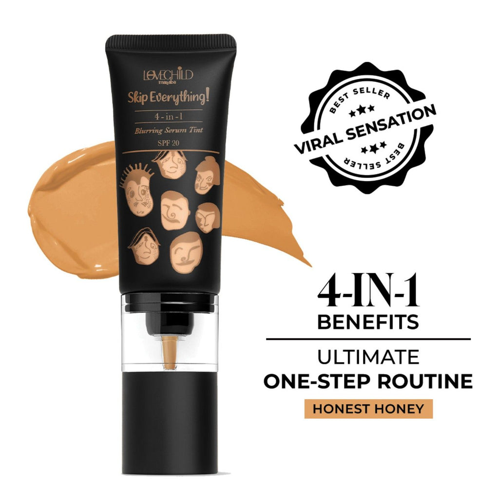 Skip Everything Serum Skin Tint SPF 20, Liquid Foundation for all Skin type, with In-Built Brush, Enriched with Vitamin E for anti-ageing benefits - Honest Honey