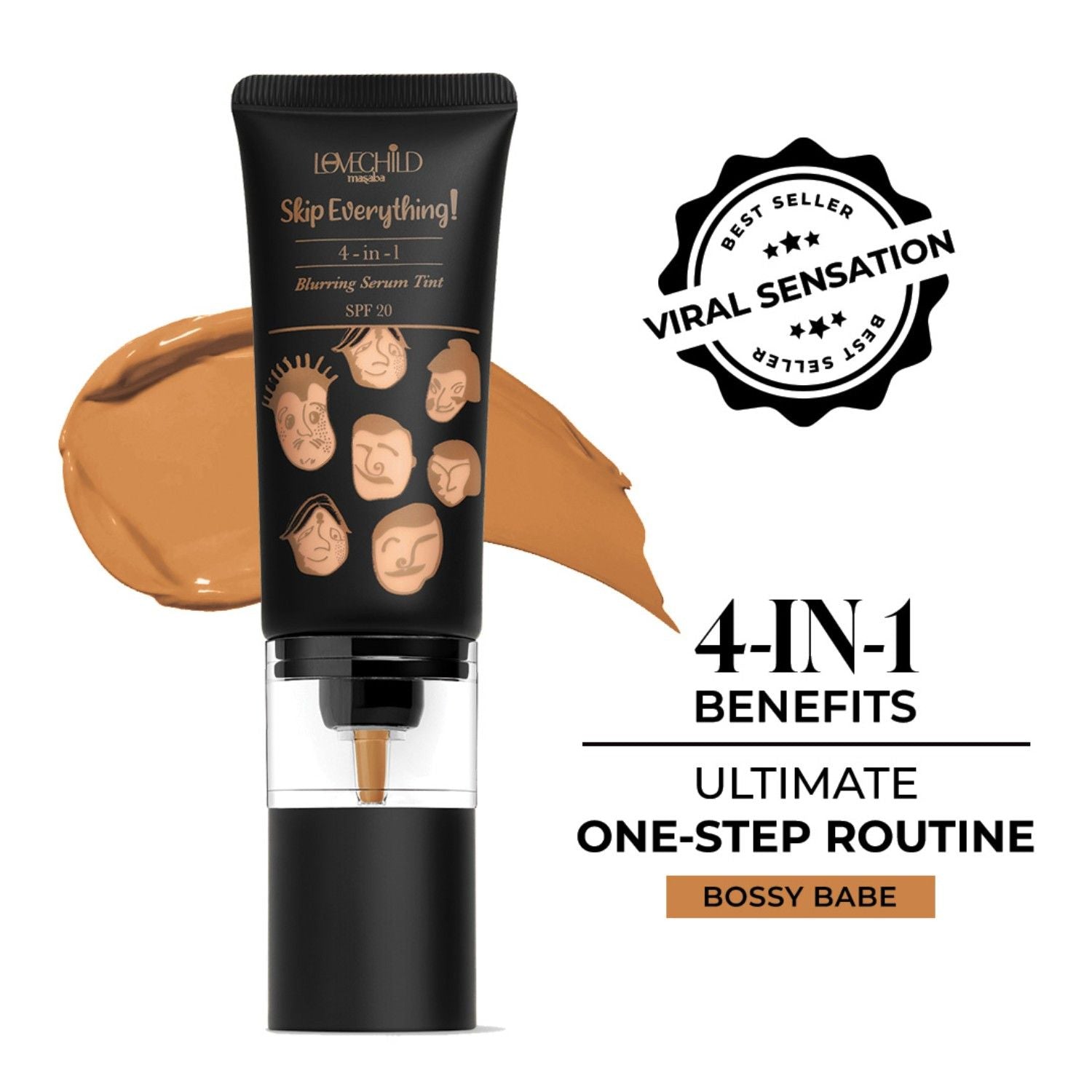 Skip Everything Serum Skin Tint SPF 20, Liquid Foundation for all Skin type, with In-Built Brush, Enriched with Vitamin E for anti-ageing benefits - Bossy Babe