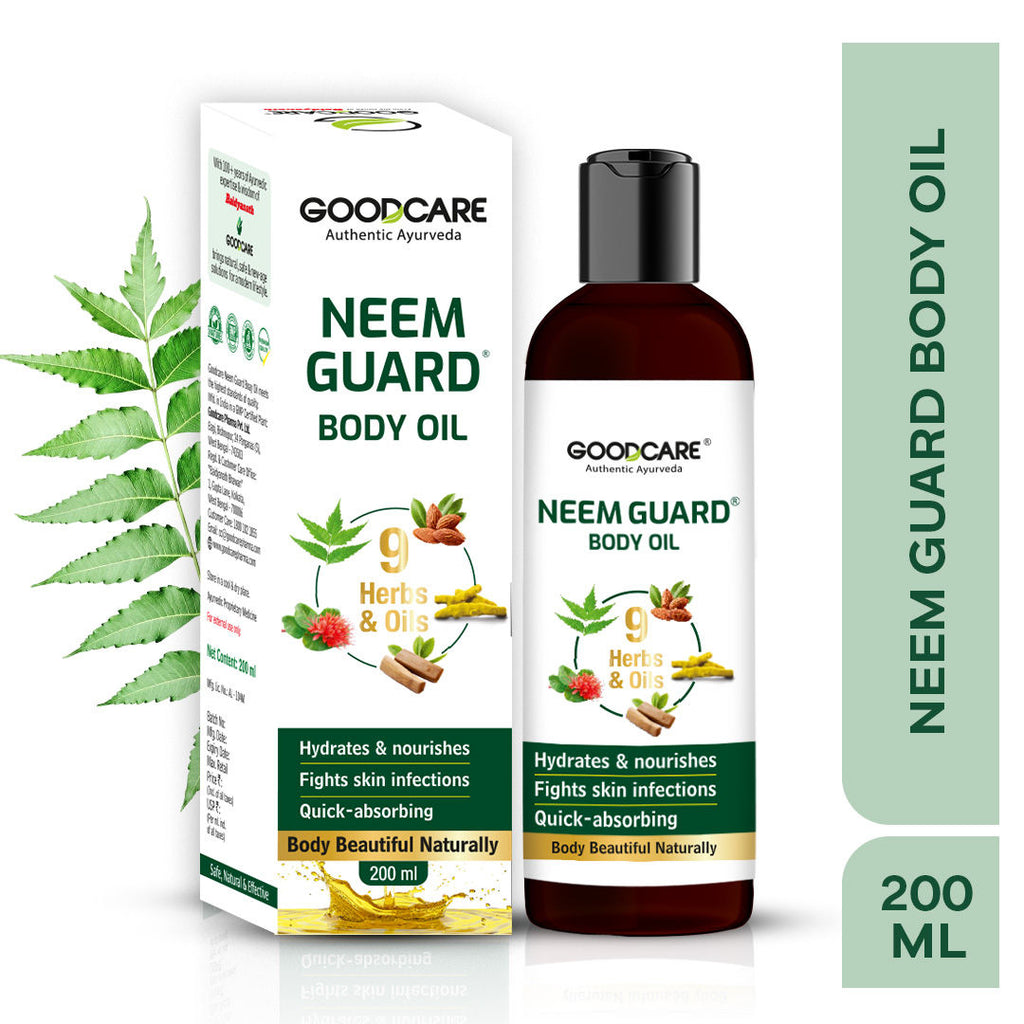 Ayurvedic Neem Guard Body Oil with 8 herbs-nourishes, brightens & fights skin infections.