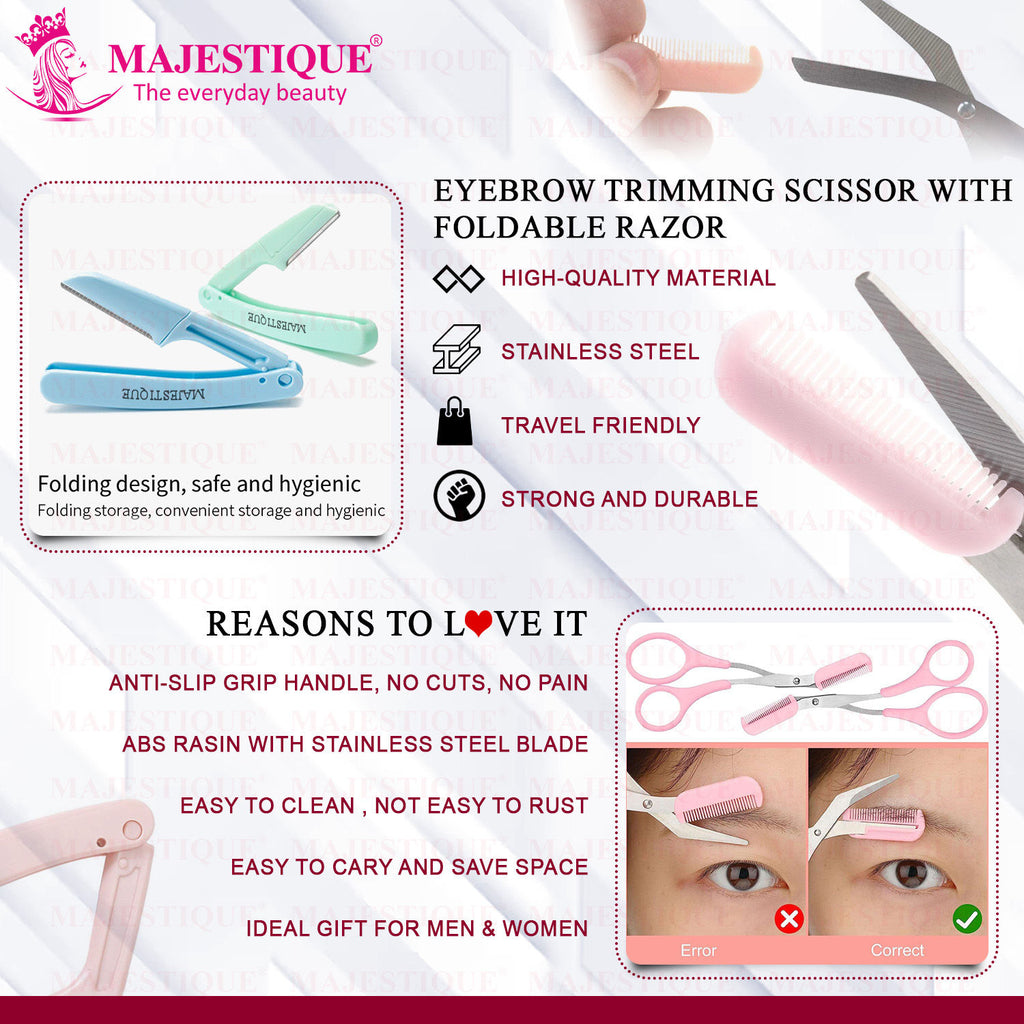Eyebrow Trimming Scissors With Folding Facial Razors