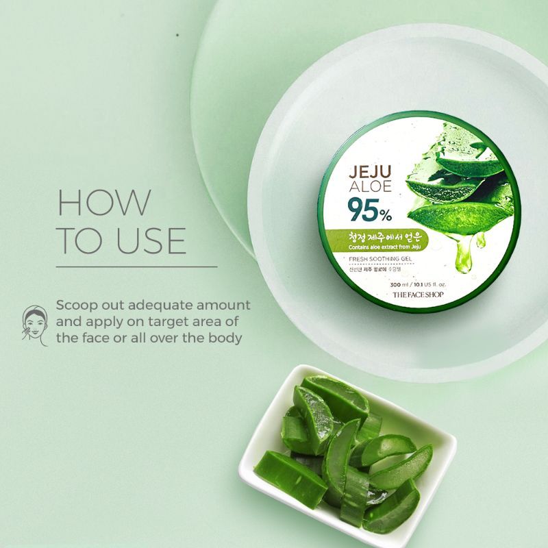 Korean Jeju Aloe Vera Soothing Gel with Vitamin E for Face, Body & Hair