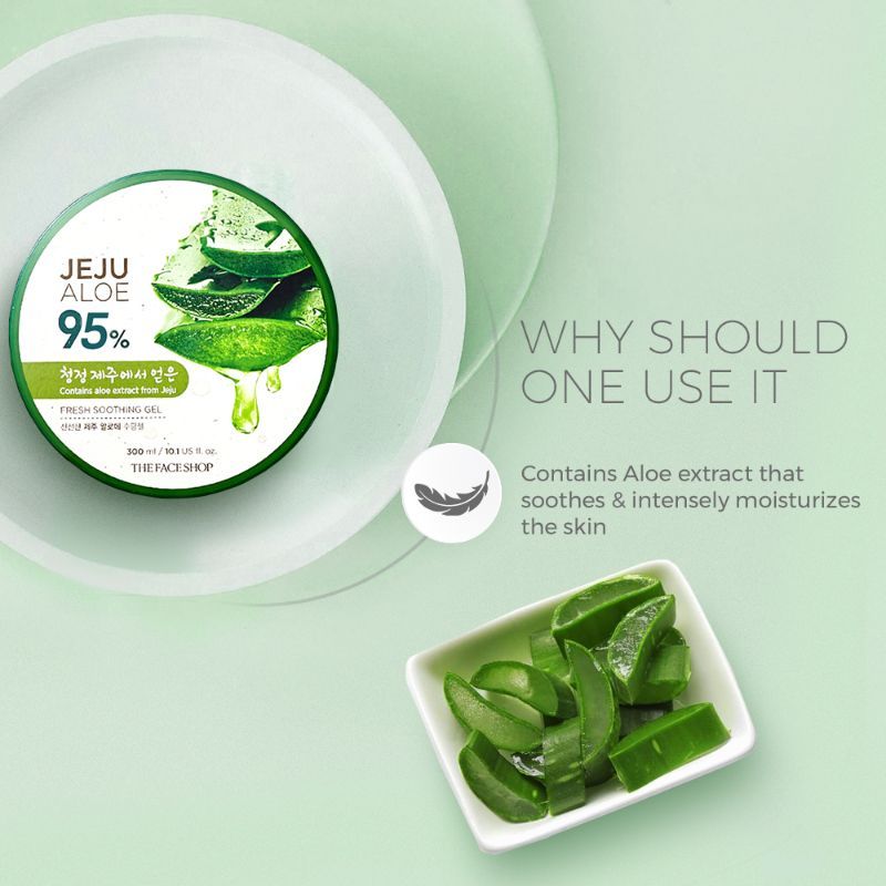 Korean Jeju Aloe Vera Soothing Gel with Vitamin E for Face, Body & Hair