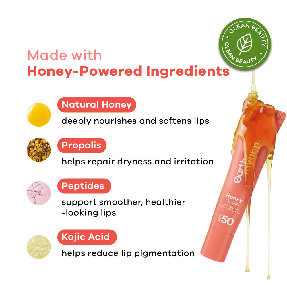 Honey Lip Balm Spf 50 Brightens Lips With Propolis, Peptides & Kojic Acid