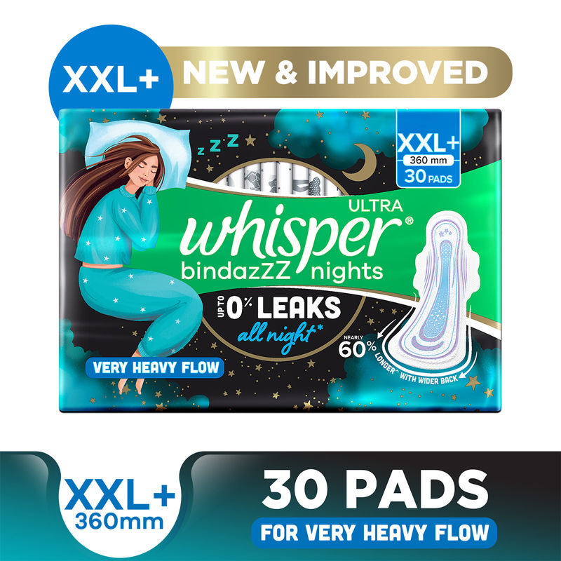 Bindazzz Nights Xxl+ Sanitary Pads, Upto 0% Leaks All Night Long