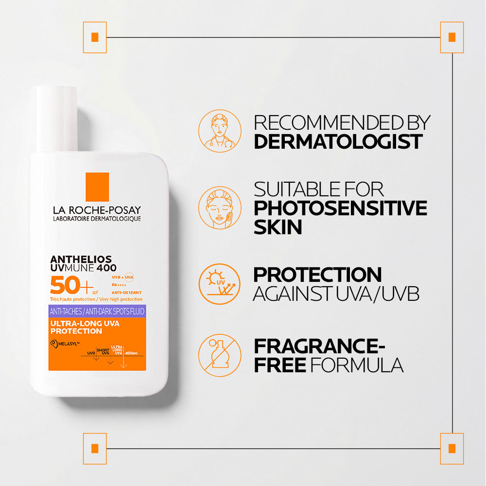 Anthelios UVMUNE400 Anti-Dark Spot Fluid SPF50+ Sunscreen with Melasyl for pigmented skin