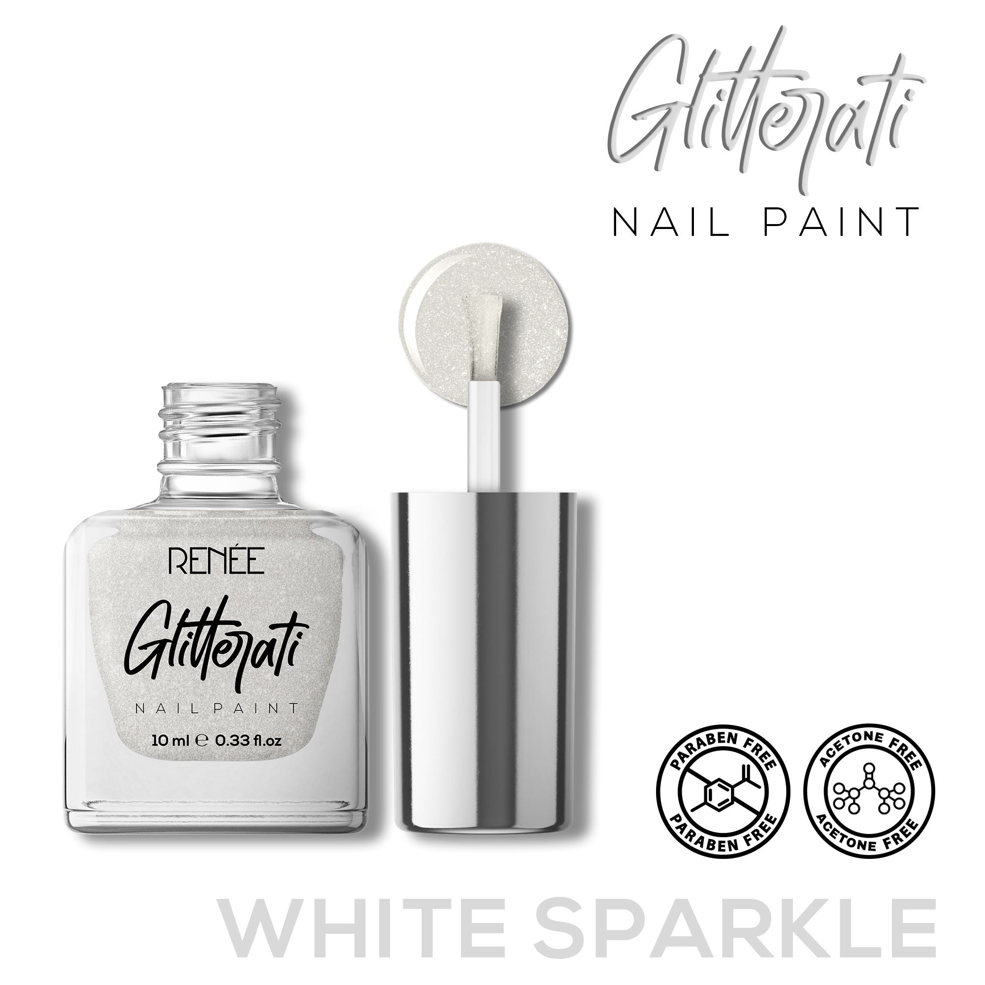 Glitterati Nail Paint - White Sparkle
