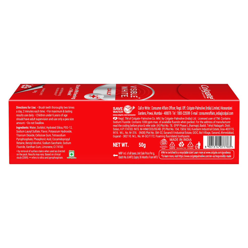Visible White Toothpaste Teeth Whitening Starts in 1 week Safe on Enamel, Stain Removal