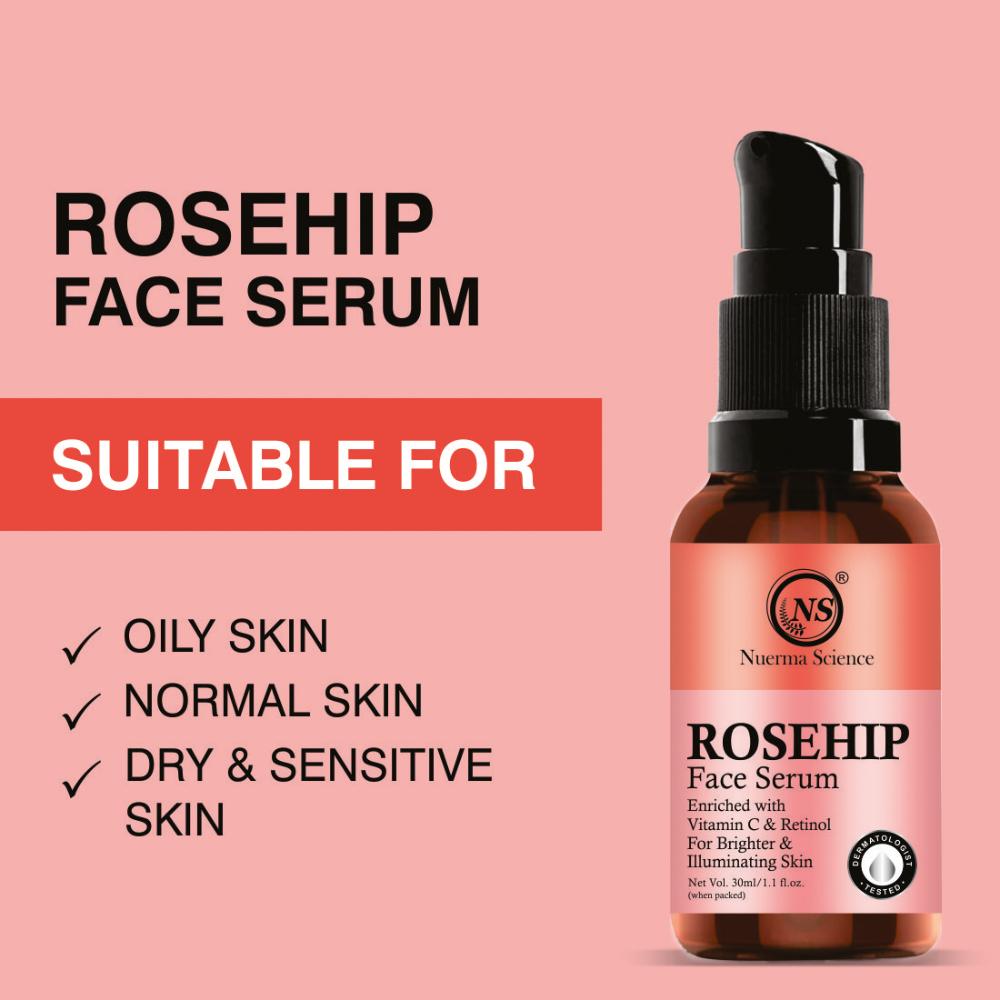 15% Rosehip Face Serum enriched Vitamin C & Retinol for Illuminating Skin