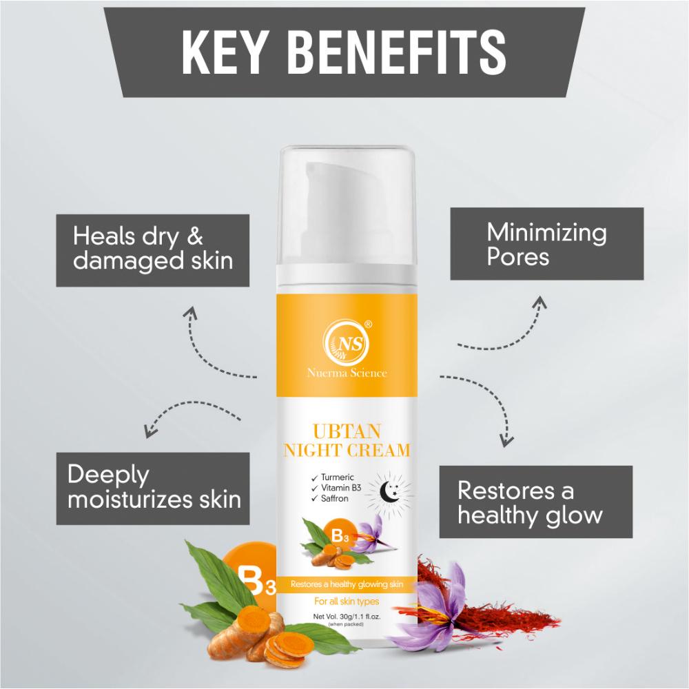 Ubtan Night Cream W/ Turmeric, Vitamin B3 for Restoring Healthy Glowing Skin