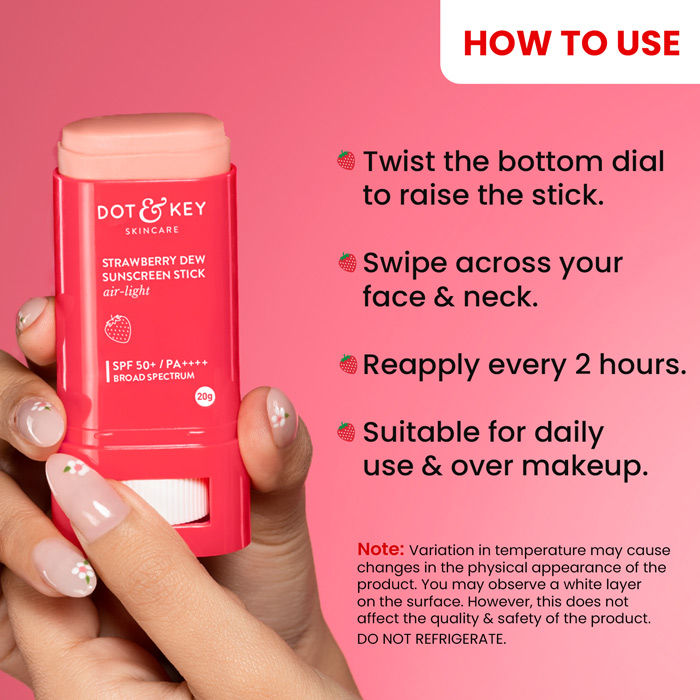 Strawberry Dew Sunscreen Stick In-Vivo Tested SPF 50+ PA++++, Makeup Friendly