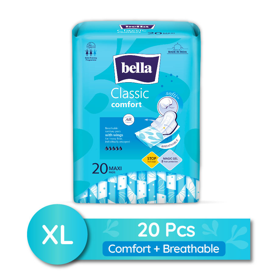 Classic Comfort Maxi Softi, Breathable Sanitary Pads with Wings, Heavy Flow (20 Pcs)