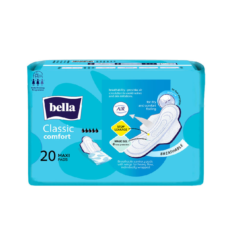 Classic Comfort Maxi Softi, Breathable Sanitary Pads with Wings, Heavy Flow (20 Pcs)