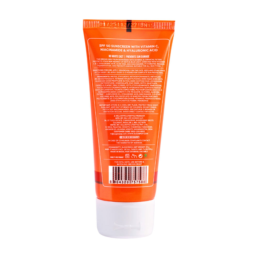 SPF 50 PA++++ UVA/UVB With Vitamin C, Niacinamide & Hyaluronic Acid