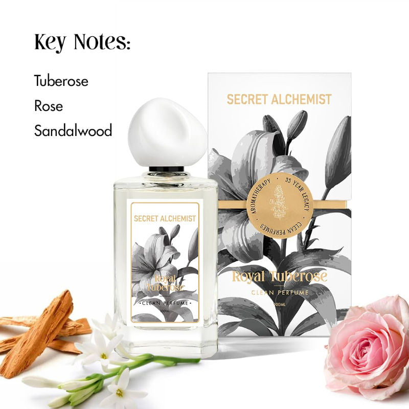 Royal Tuberose Clean Perfume for Women with Rose & Sandalwood, Everyday