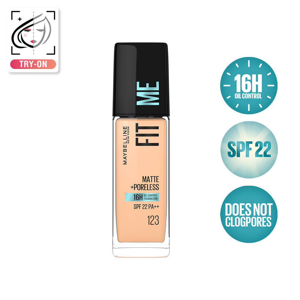 Fit Me Matte+Poreless 16H Oil Control Foundation with SPF 22 - 115 Ivory - 123 Soft Nude