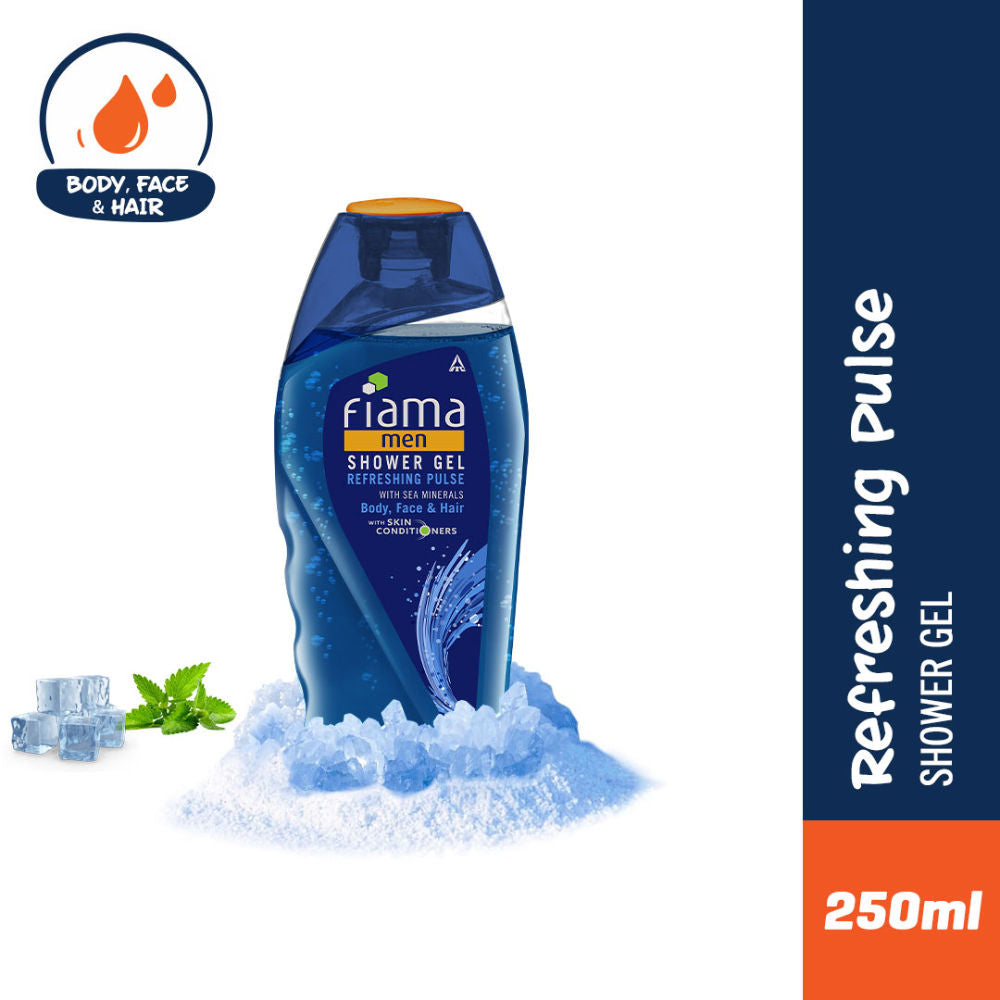 Men Shower Gel Refreshing Pulse, Body Wash for Fresh Looking Skin with Sea Minerals