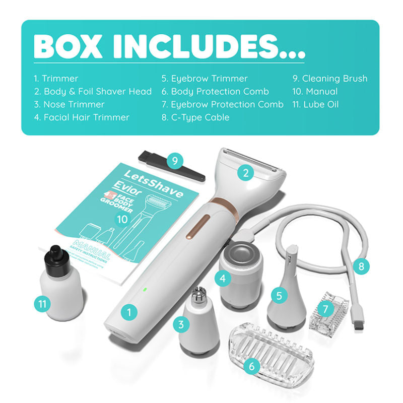Evior 4-In-1 Face & Body Trimmer For Women, Facial Hair Remover, Eyebrow & Body Groomer