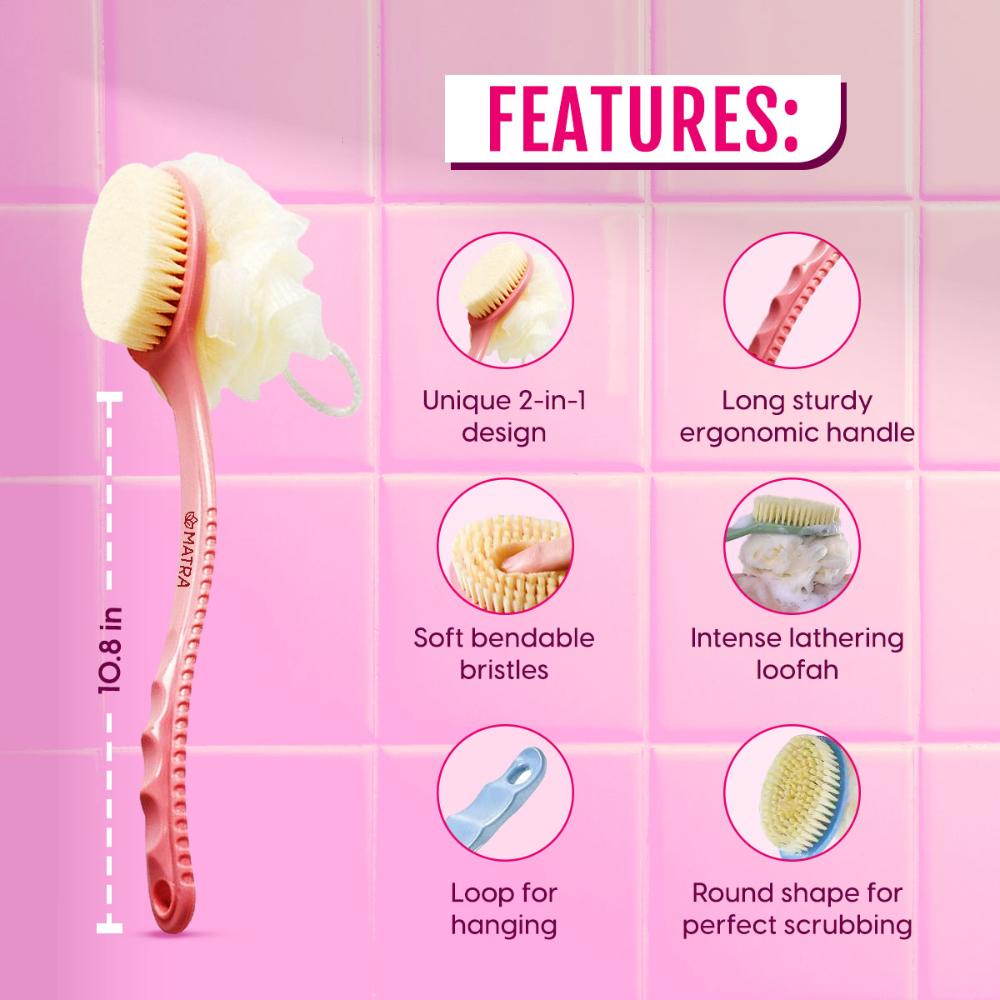 Back Bath Brush 2-in-1 Back Scrubber Loofah for Deep Cleansing & Exfoliation with Long Handle