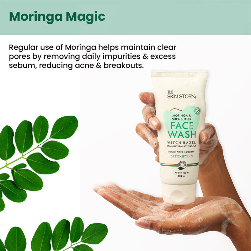Moringa Shea Butter Face Wash - Reduces Acne Breakouts, Minimizes Pores, Oil Control
