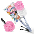 Loofah Duo Pack- Bath Brush With Long Handle & Round Loofah- For Men & Women- Pink & White