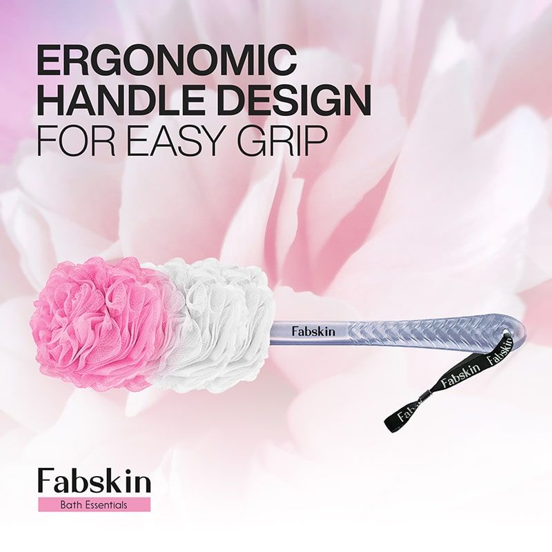 Loofah Duo Pack- Bath Brush With Long Handle & Round Loofah- For Men & Women- Pink & White
