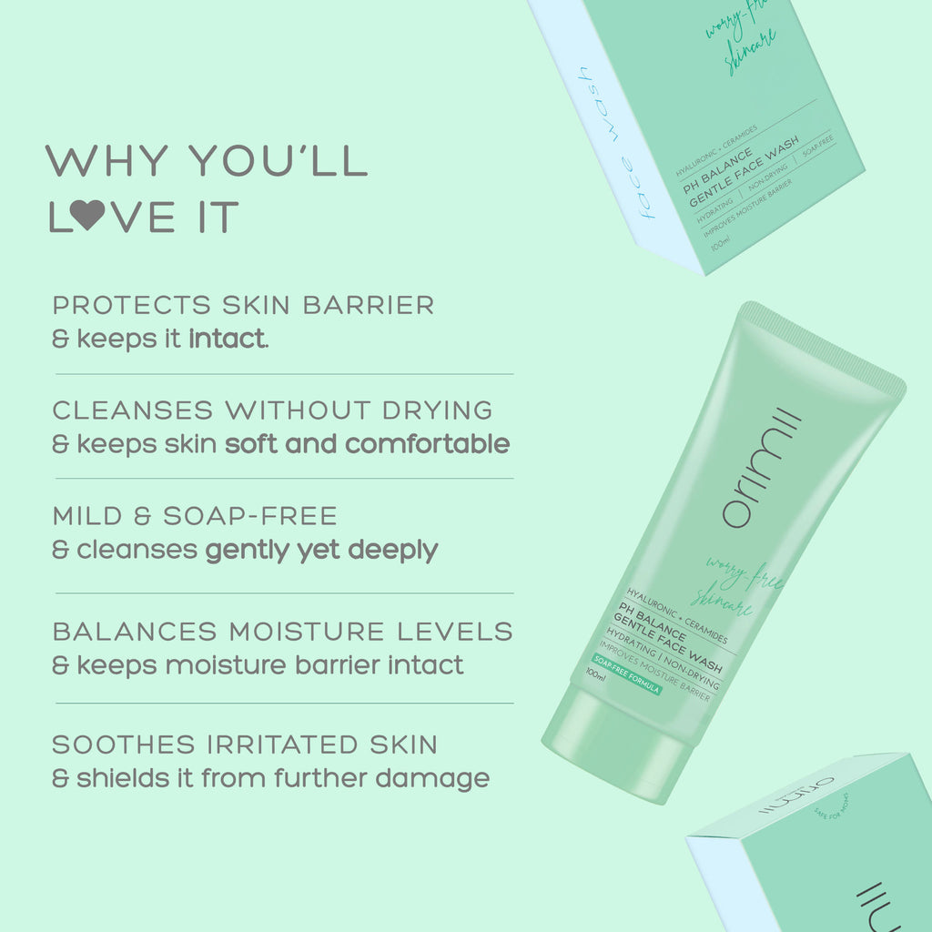 Hyaluronic + Ceramides PH Balance Gentle Face Wash - Non-Comedogenic, Pregnancy Safe