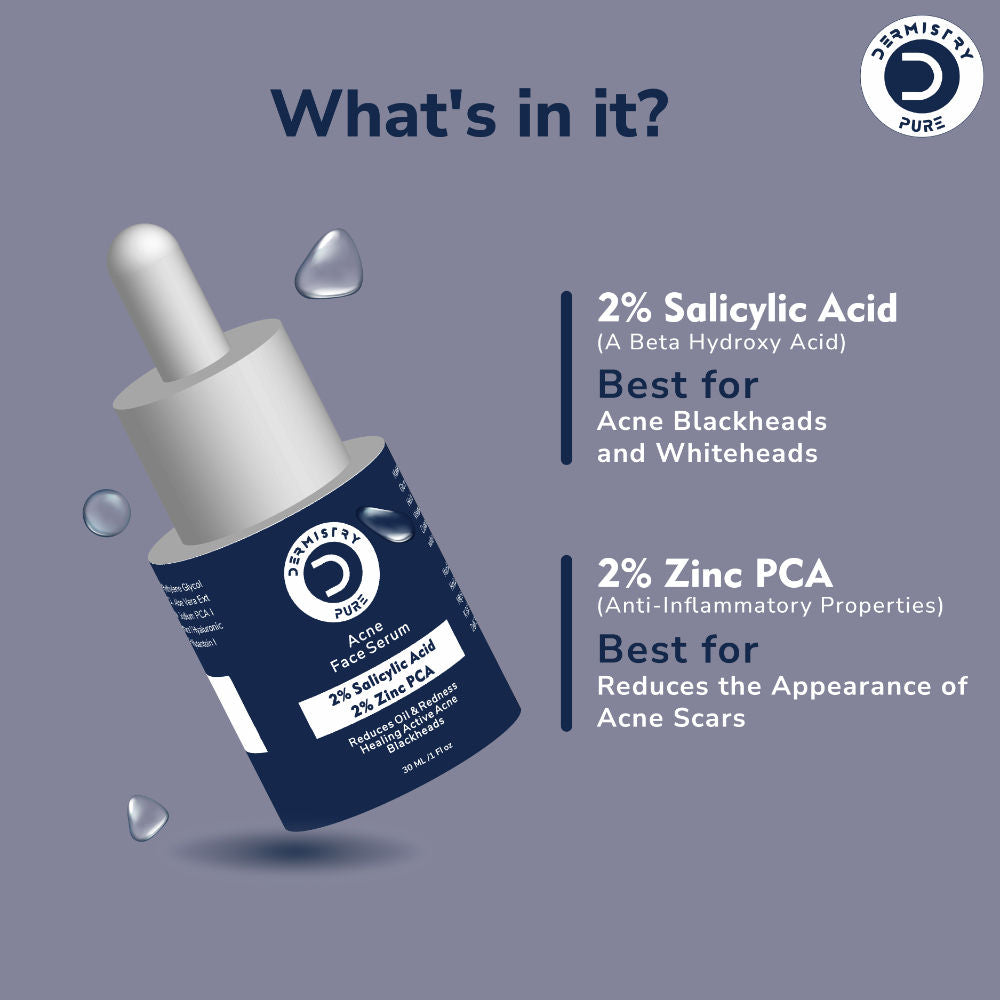 2% Salicylic Acid Zinc Face Serum For Oily Acne Prone Skin Open Pores Spots Scars Removal