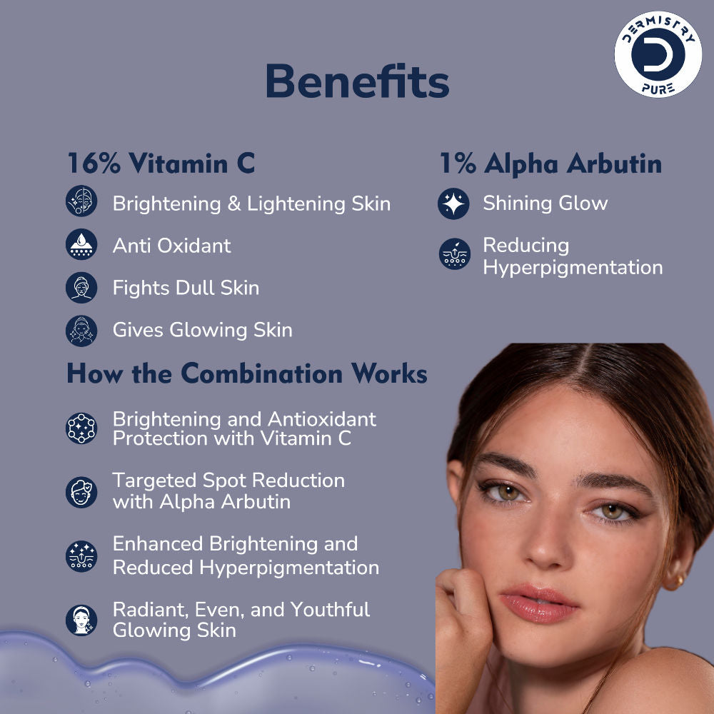 16% Vitamin C 1% Alpha Face Serum For Dark Spots Dull Skin Tone Glowing Skin Fairness