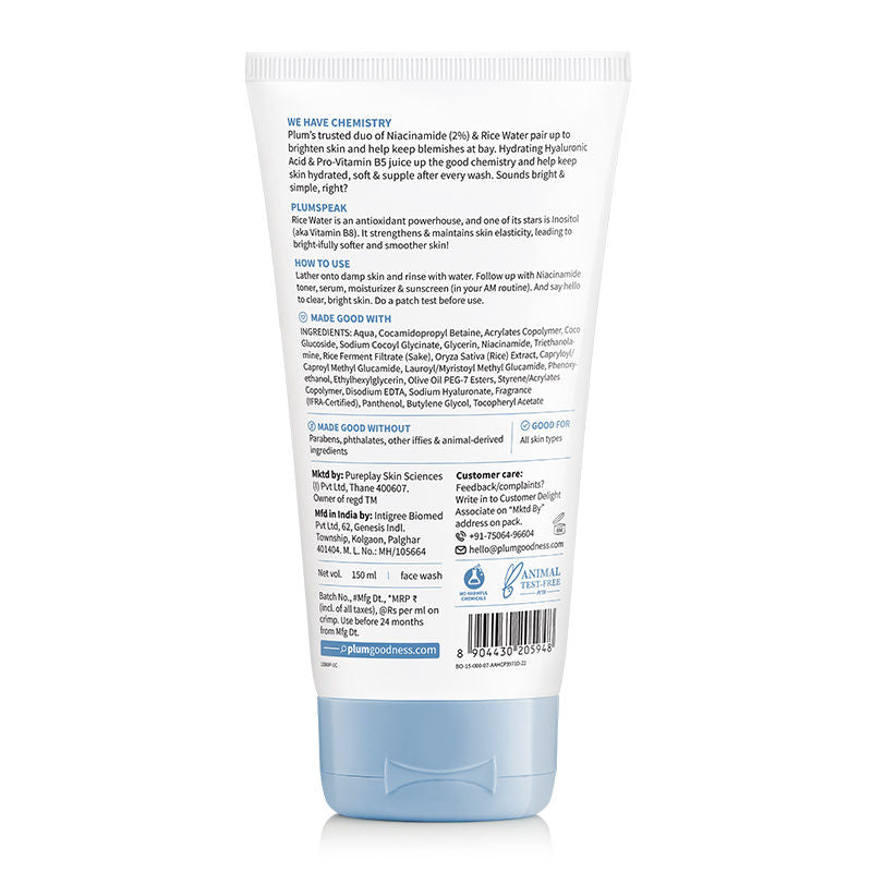 2% Niacinamide Face Wash With Rice Water For Oily Skin, Brightens & Hydrates