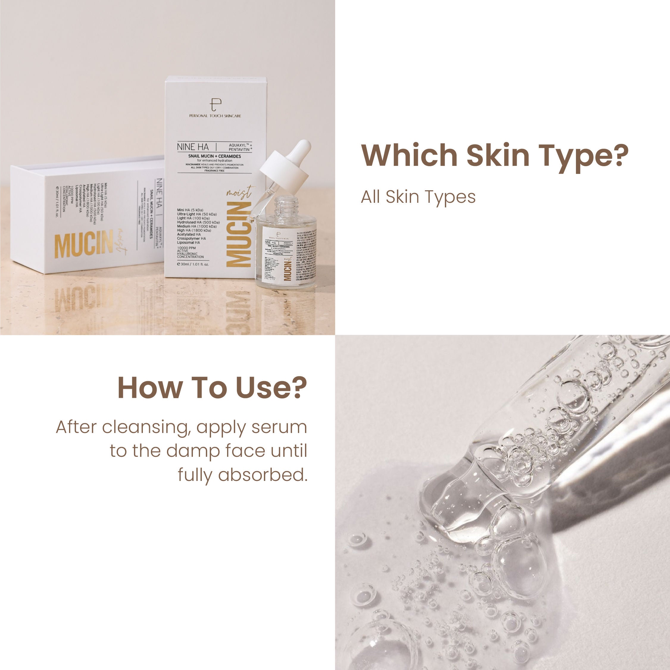 Personal Touch Snail Mucin Serum with Hyaluronic Acid & Ceramides,Brightening & Skin Glow