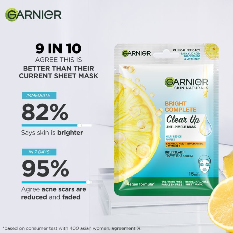 Bright Complete Anti Pimple Sheet Mask With Salicylic Acid, Niacinamide & Vitamin C Serum