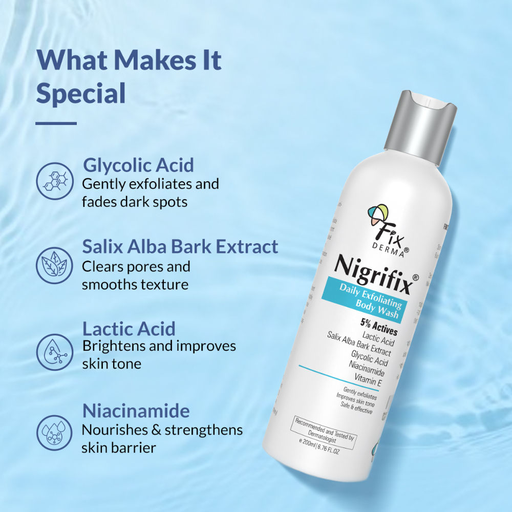 Nigrifix Exfoliating Body Wash with 5% Actives,Glycolic acid, Lactic Acid Shower Gel